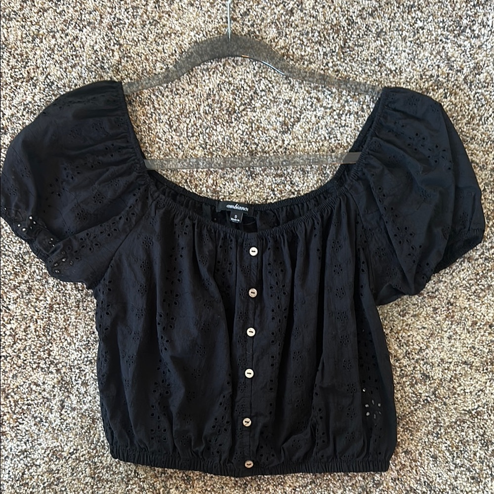 Black Eyelet Puff Sleeve Top